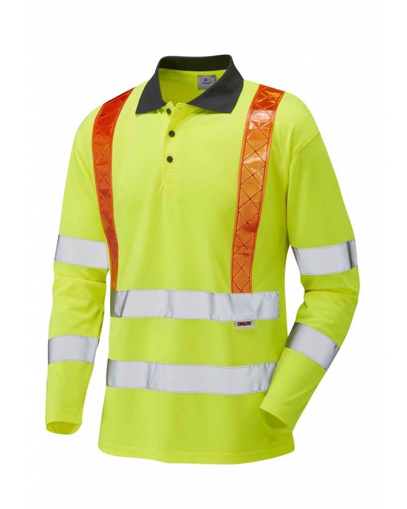 BICKLETON L/S HI VIZ POLO C/W ORANGE BRACE